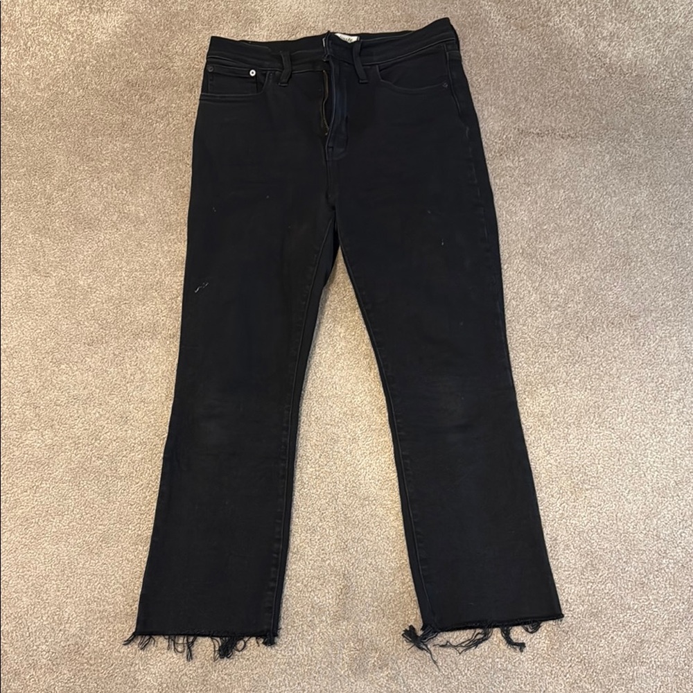 Madewell Black Straight Leg Jeans with Frayed Hem